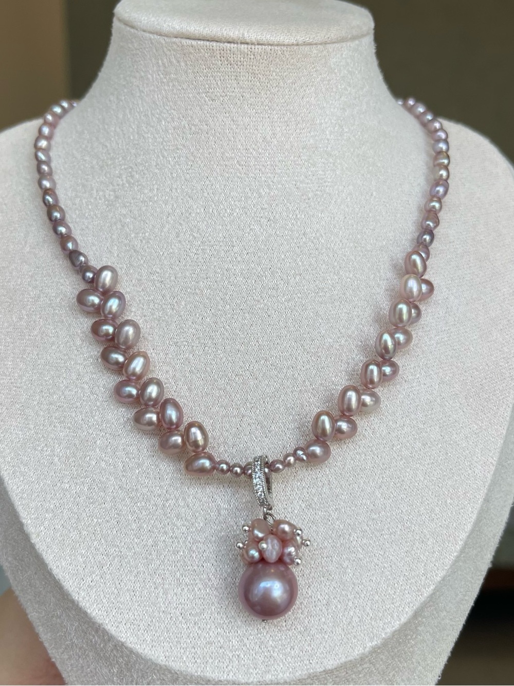 Freshwater Pink Pearl Necklace with Pearl Drop Pendant 75